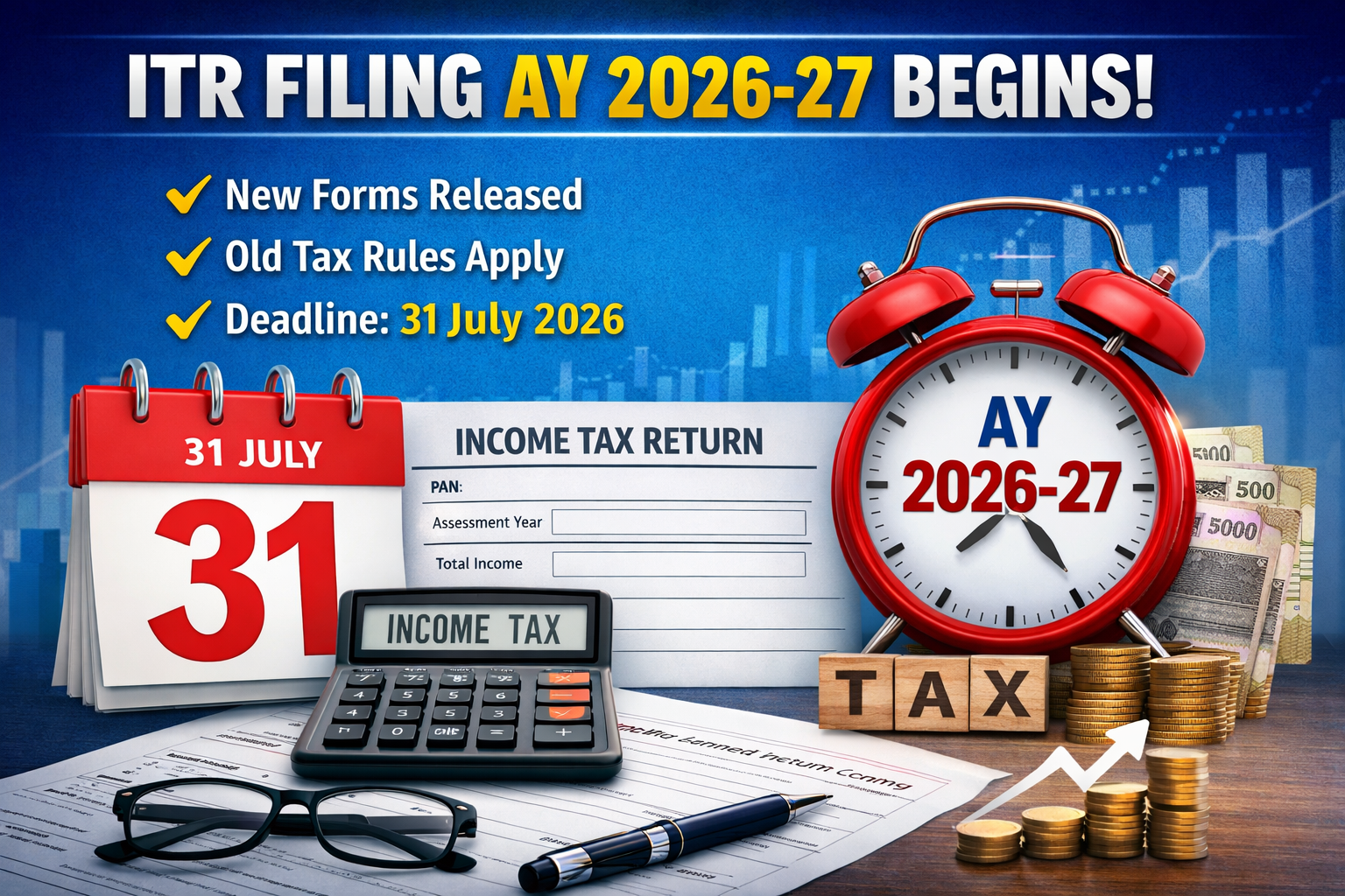ITR Filing AY 2026–27 Begins: Forms Released, Deadline, Rules & Complete Guide